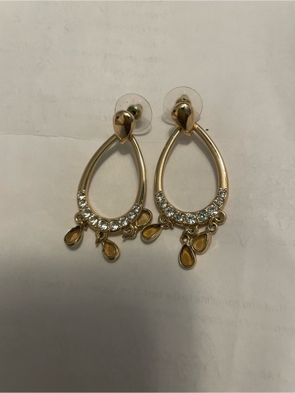 Gold Teardrop Hoop Earrings with Crystal Accents